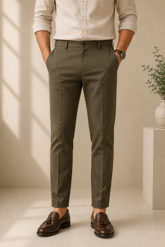 Dark Khaki Linen Trousers Formal Wear Pant