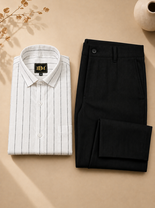 Grey Broad Lining Shirt + Black Trousers