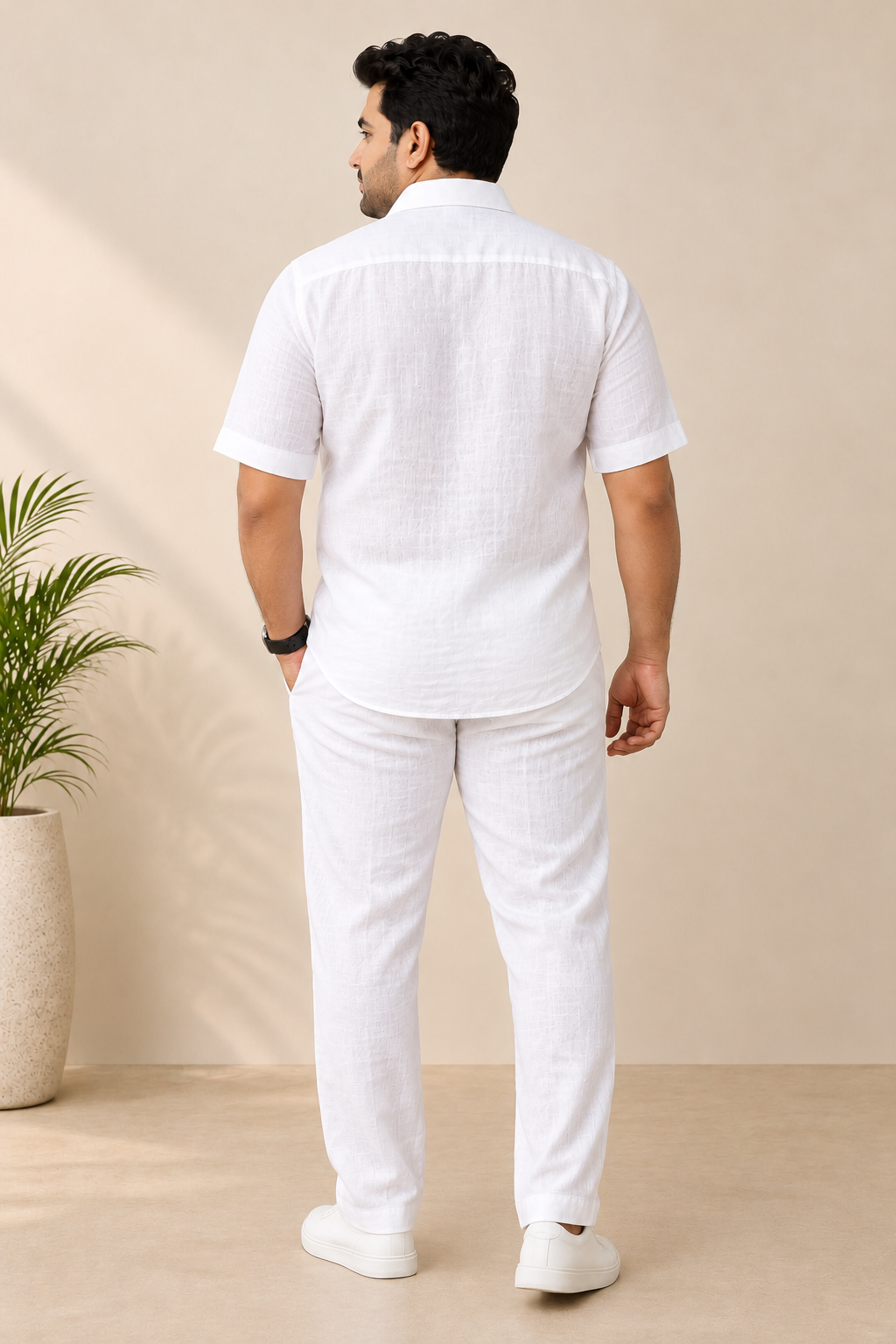White Linen Lyocell Shirt H/S & Pant Combo Set