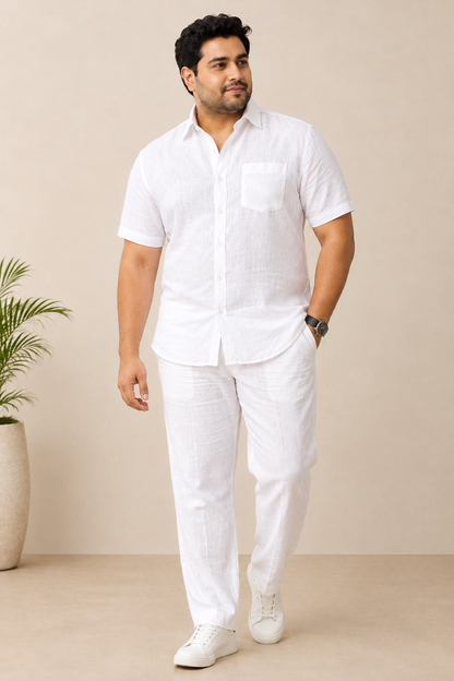 White Linen Lyocell Shirt H/S & Pant Combo Set