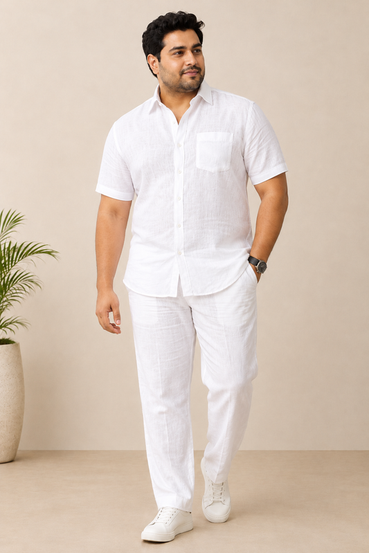 Pure White Linen Lyocell Shirt in Half Sleeves