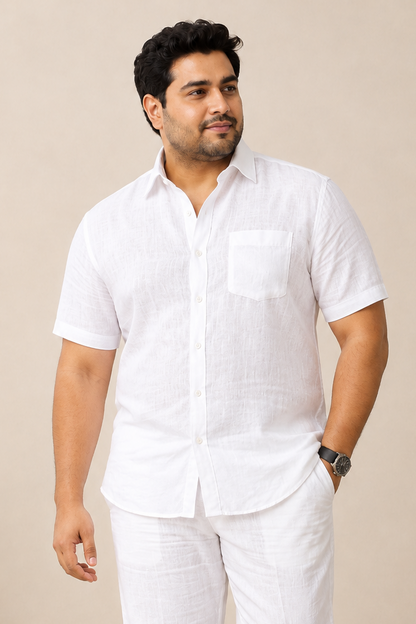 White Linen Lyocell Shirt H/S & Pant Combo Set