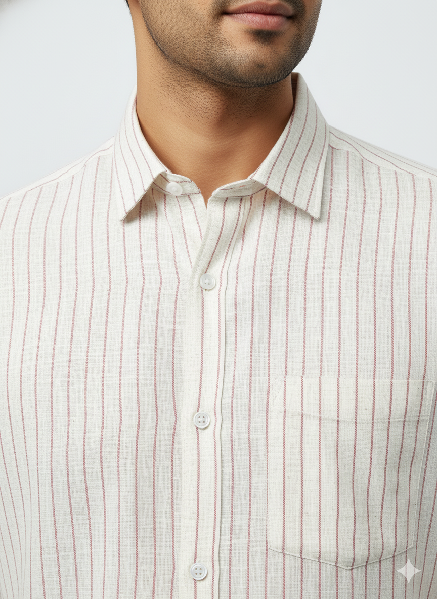 Red Stripes Linen Cotton Lining Shirt