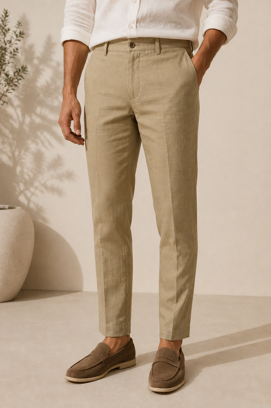 Khaki Linen Trousers Formal Wear Pant