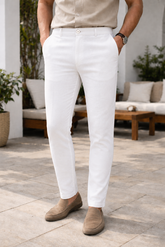 White Linen Trousers Formal Wear Pants