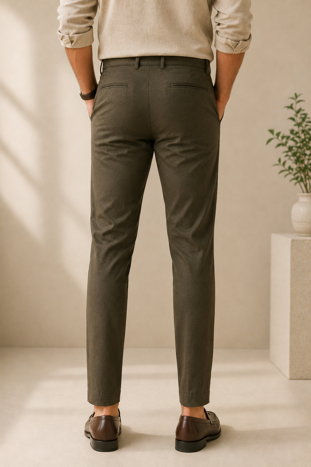 Dark Khaki Linen Trousers Formal Wear Pant
