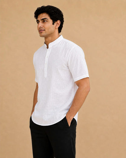 Pure White Lyocell Linen Short Kurta Half Sleeves