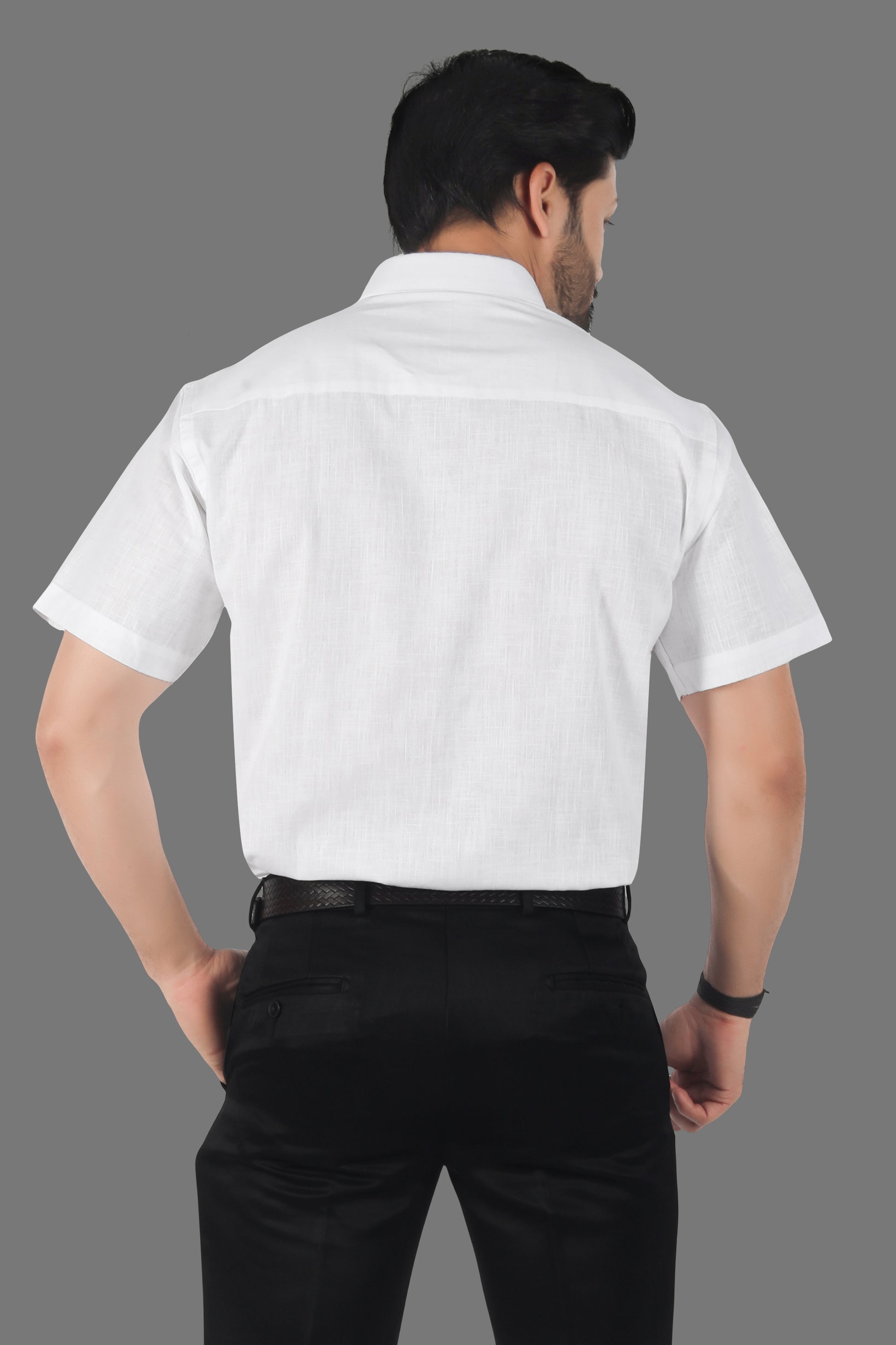 White linen cotton shirt half sleeves back view