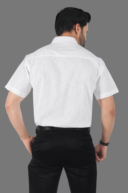 White linen cotton shirt half sleeves back view