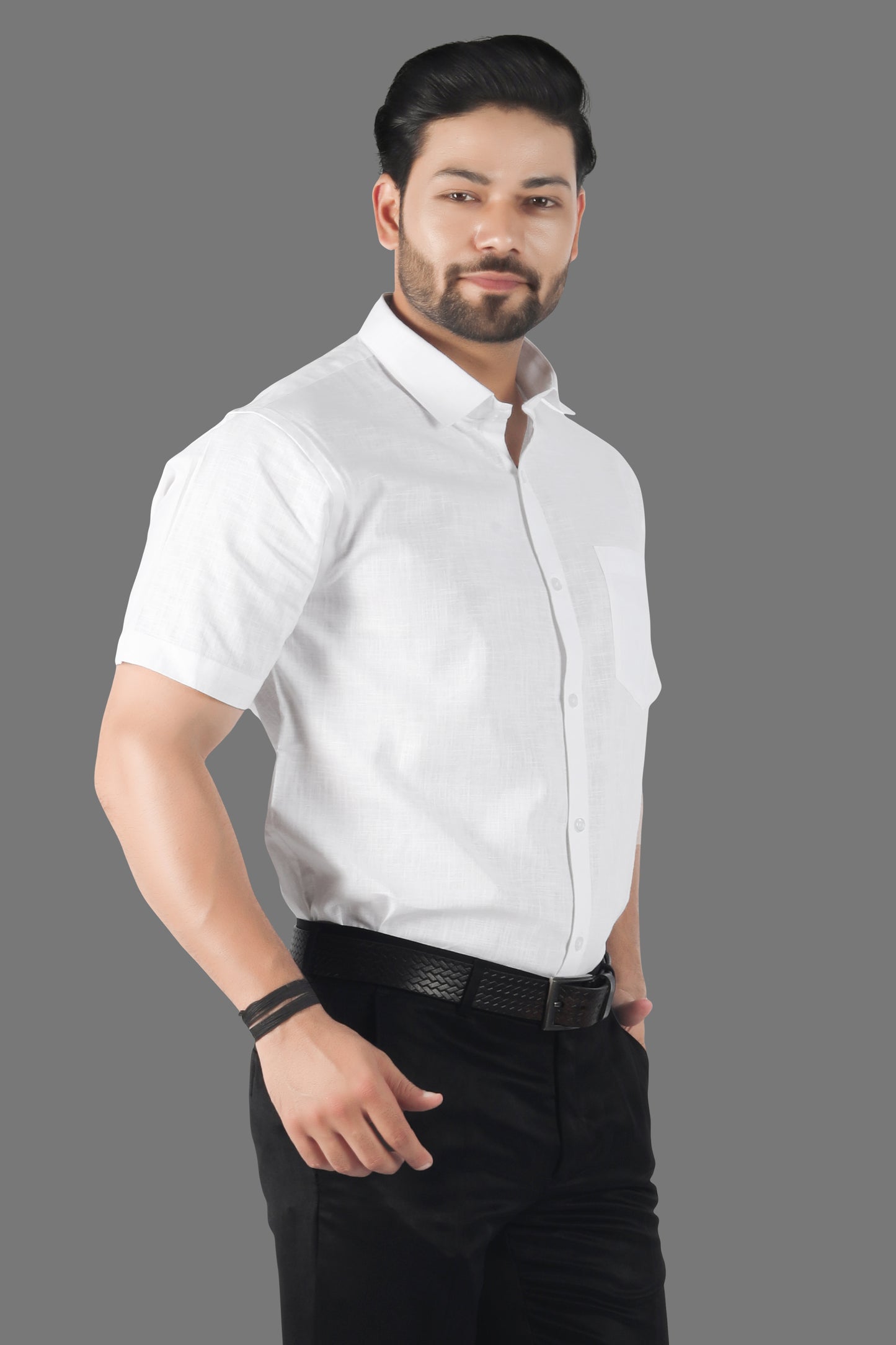 White linen cotton shirt half sleeves styled with chinos