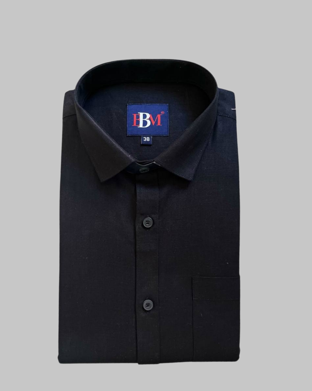 Premium BBM men’s half sleeve linen shirt in jet black, modern and elegant.