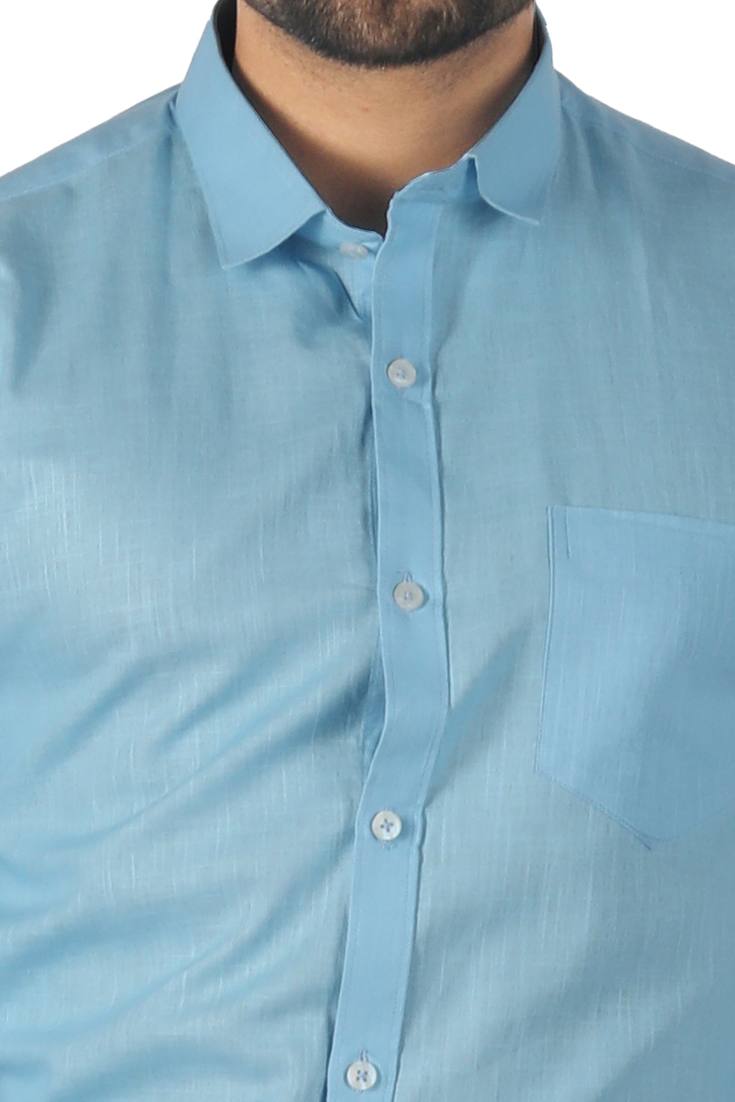 Close-up of blue linen cotton fabric texture