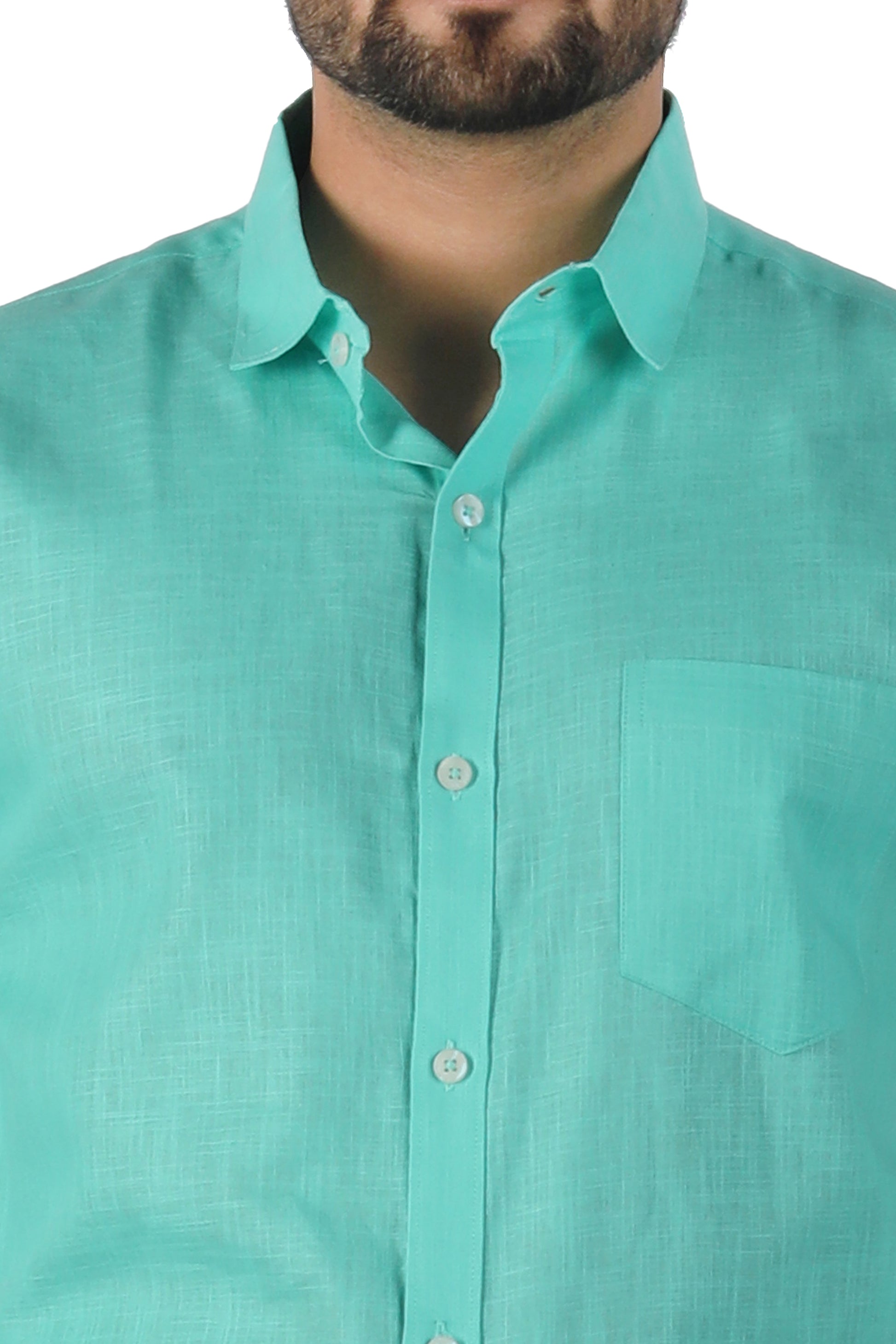 close-up of green linen cotton fabric texture