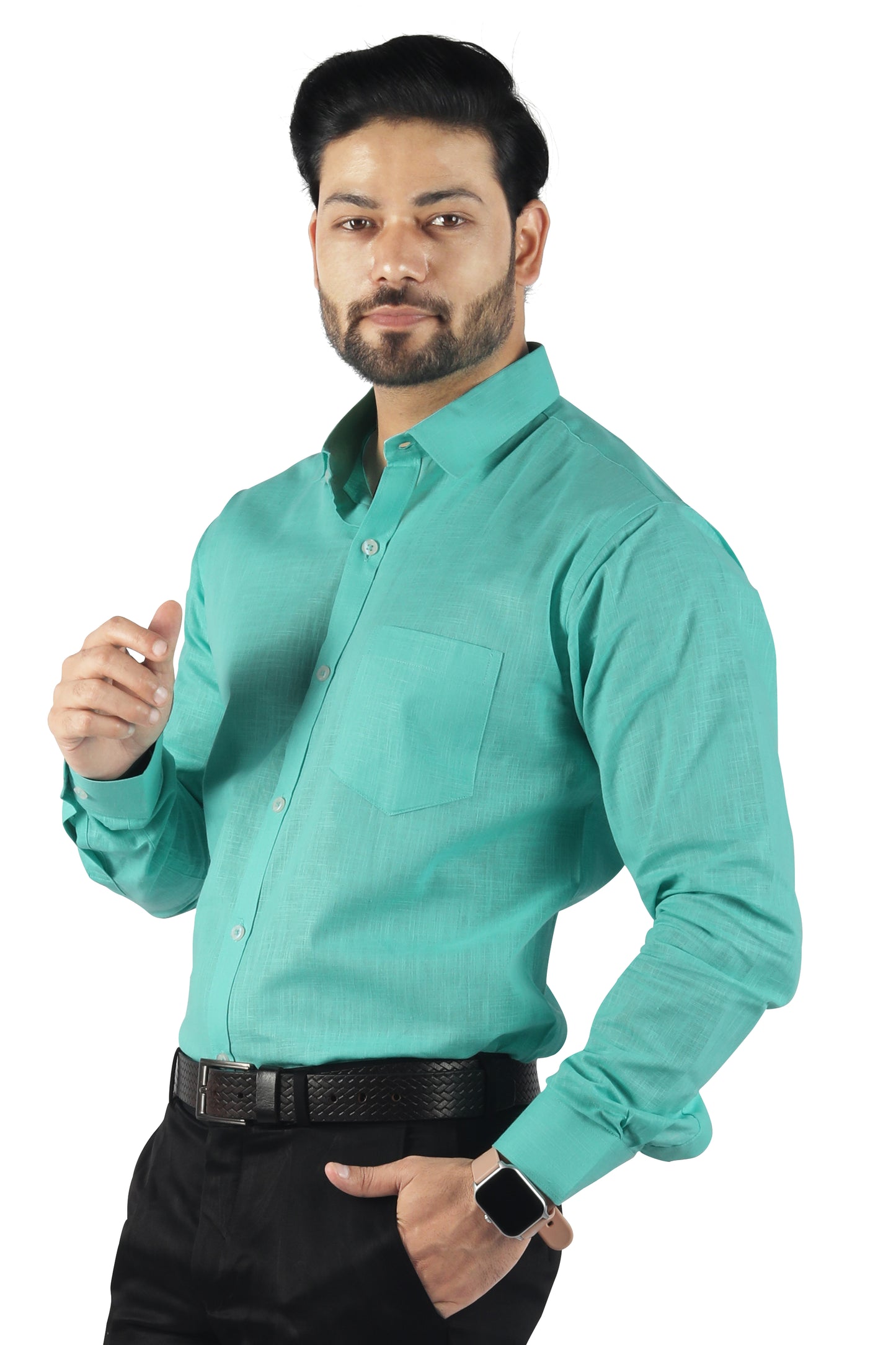 green linen shirt