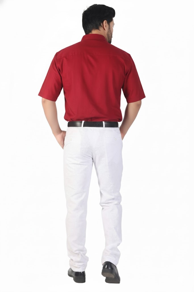 Stylish maroon linen shirt for men, half sleeves, tailored for everyday comfort.