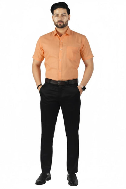 Timeless orange linen half sleeve shirt for men, soft fabric and smart fit.