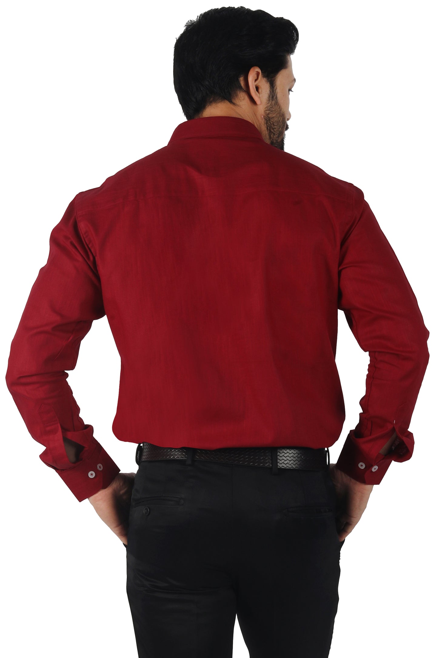 men’s maroon linen cotton blended shirt back view