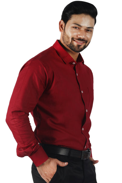 men’s maroon linen cotton blended shirt front view