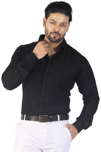 Men’s classic black linen cotton shirt front view