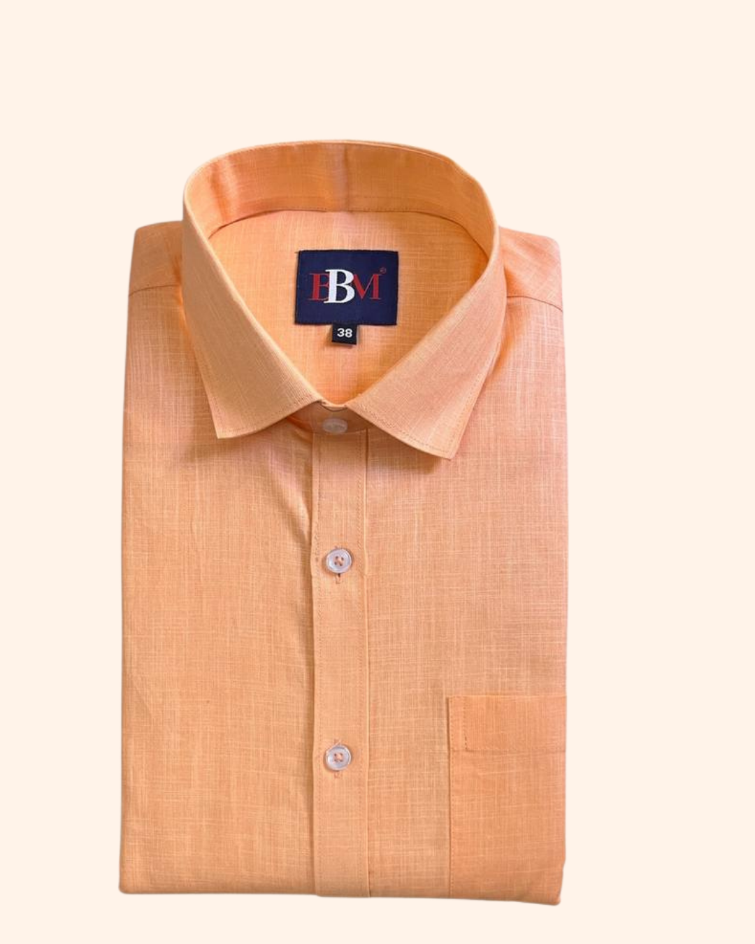 Men’s orange half sleeve linen shirt with smooth texture and natural shine.