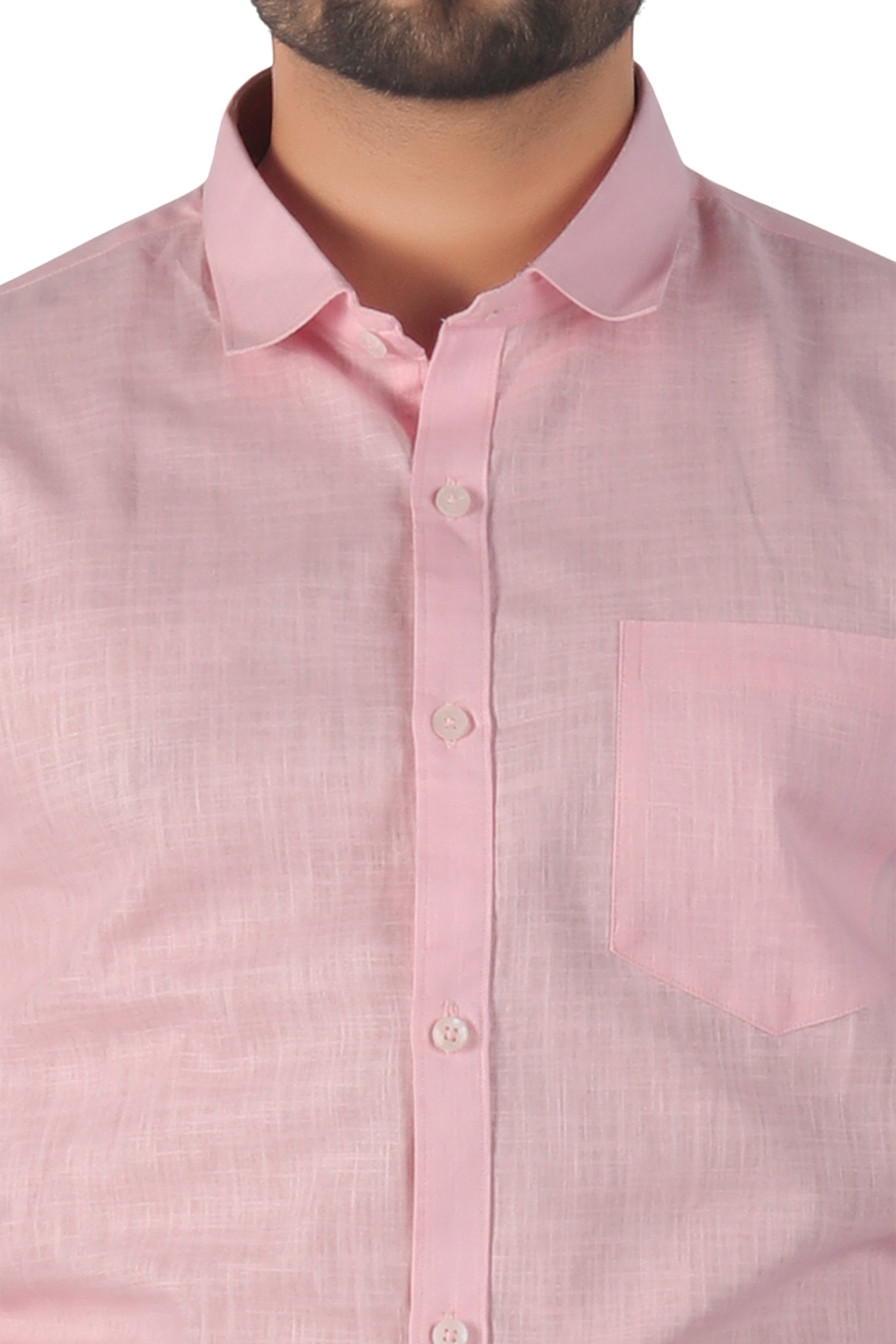 Fabric detail of pink linen cotton shirt