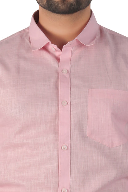 Fabric detail of pink linen cotton shirt