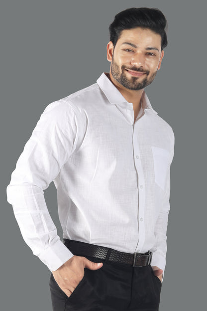 White linen cotton shirt half sleeves back view