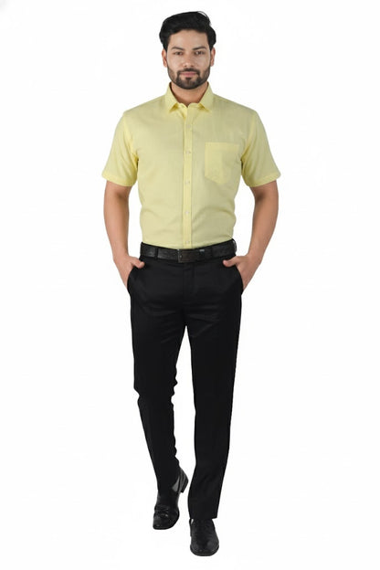 Soft yellow linen shirt for men, half sleeves, breathable and perfect for summer.